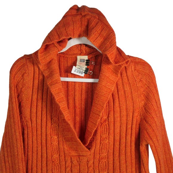 Faded Glory Fuzzy Knit Hoodie Sweater Women 22W/24W Orange Soft V Neck Cozy - Picture 2 of 9